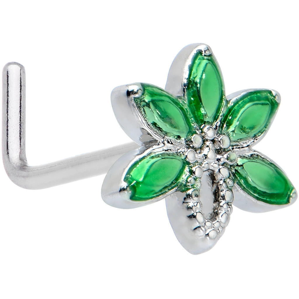 20G 1/4 Green Gem Loopy Pot Leaf L Shape Nose Ring
