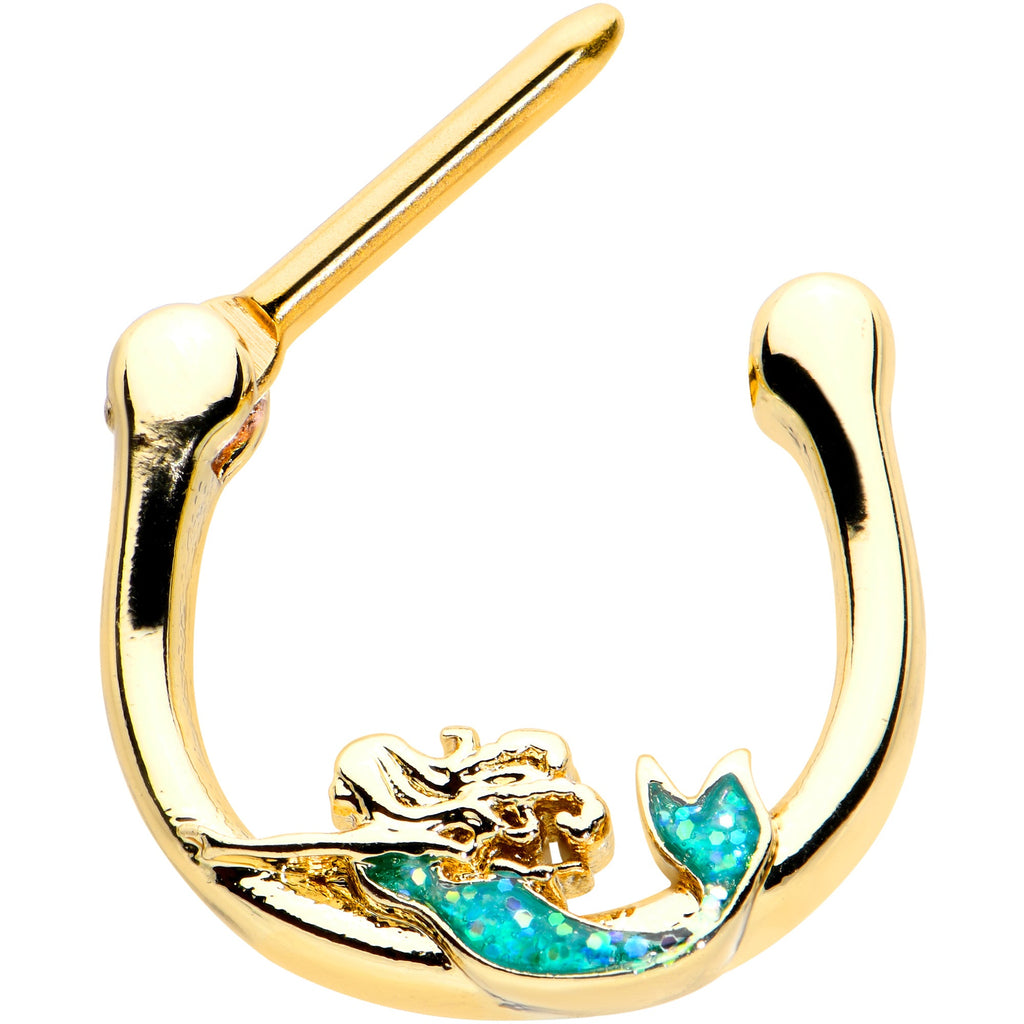 16G 5/16 Green Faux Opal Gold Hue Curvy Mermaid Cartilage Clicker