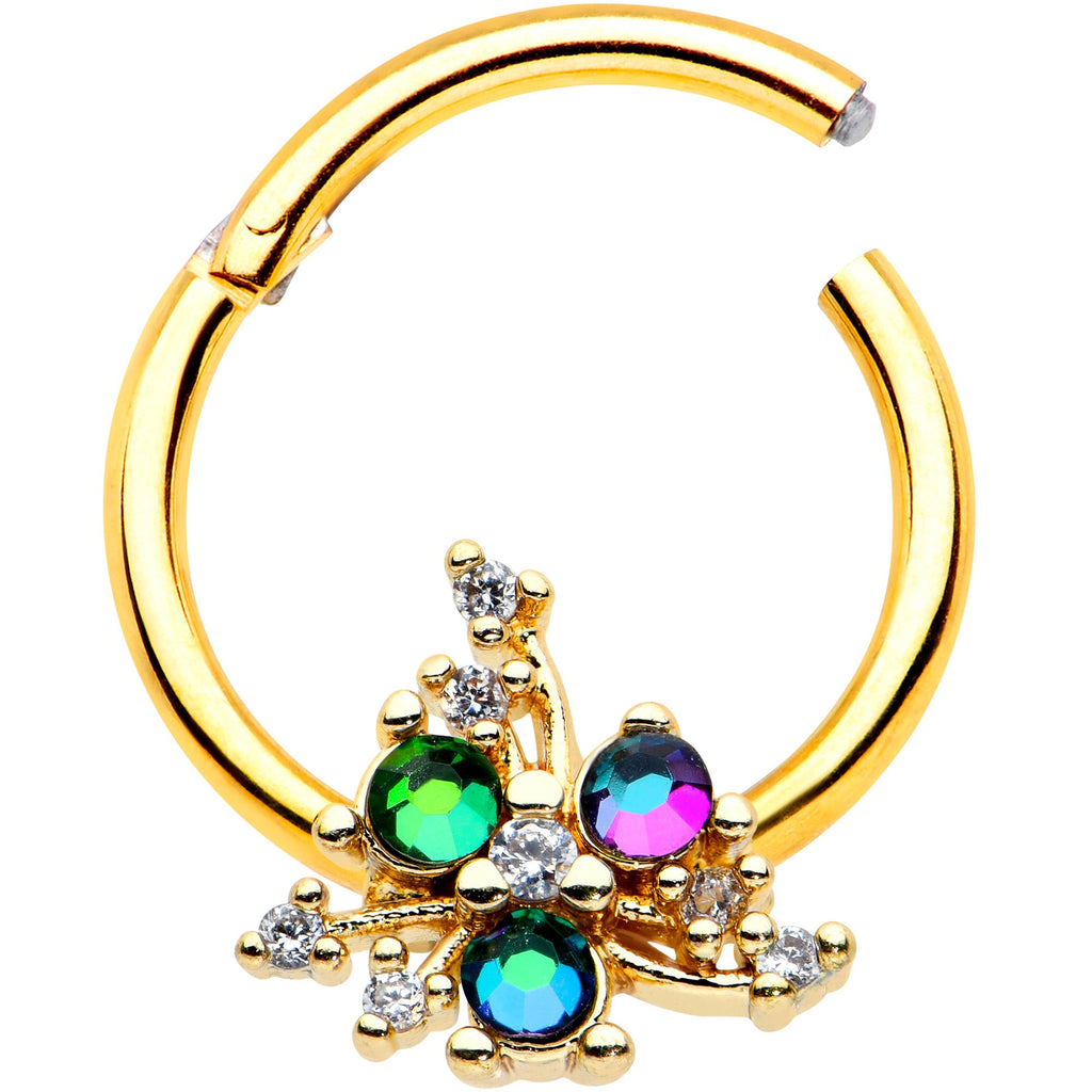 16G 3/8 Purple Tourmaline Gold Tone Spray Hinged Segment Ring