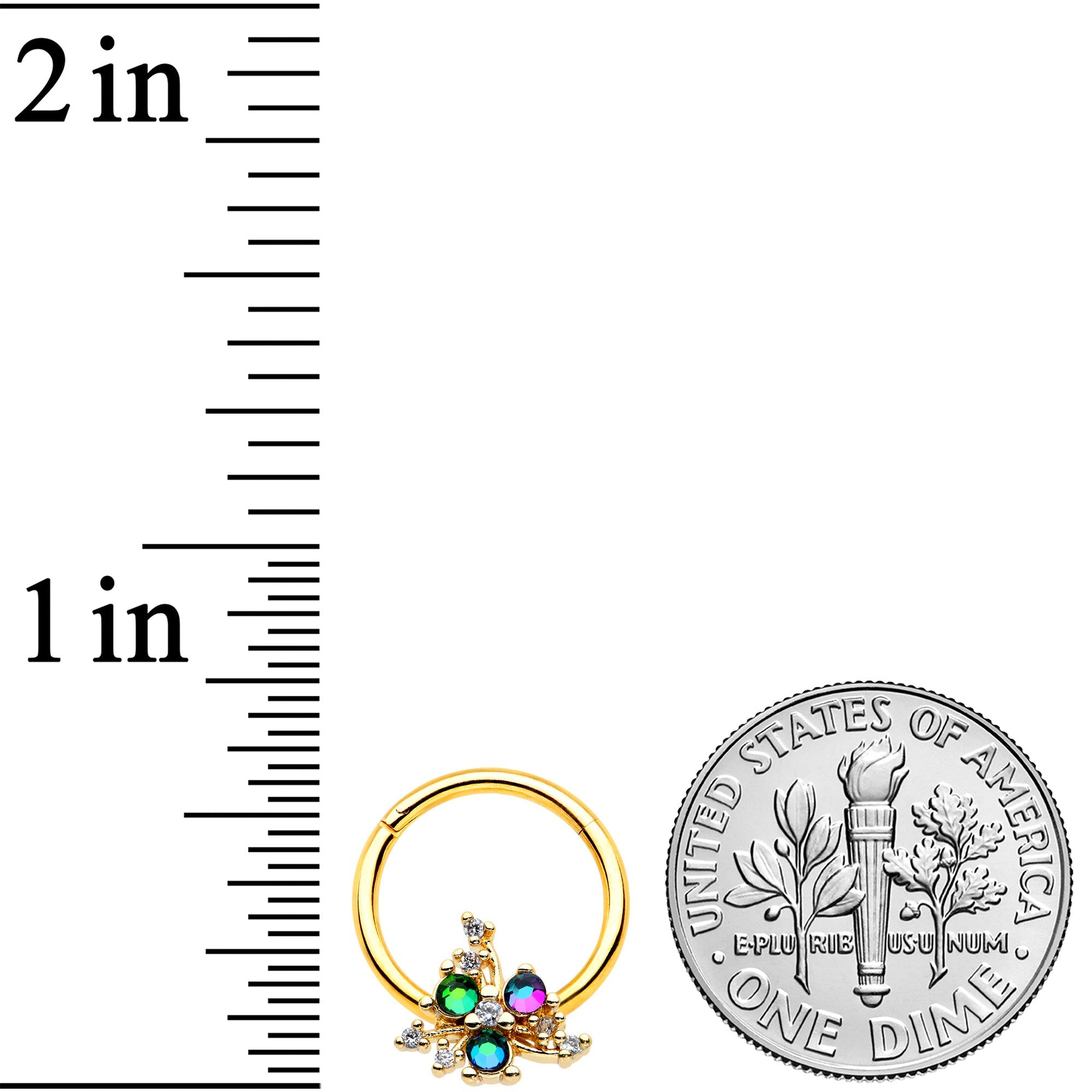 16G 3/8 Purple Tourmaline Gold Tone Spray Hinged Segment Ring