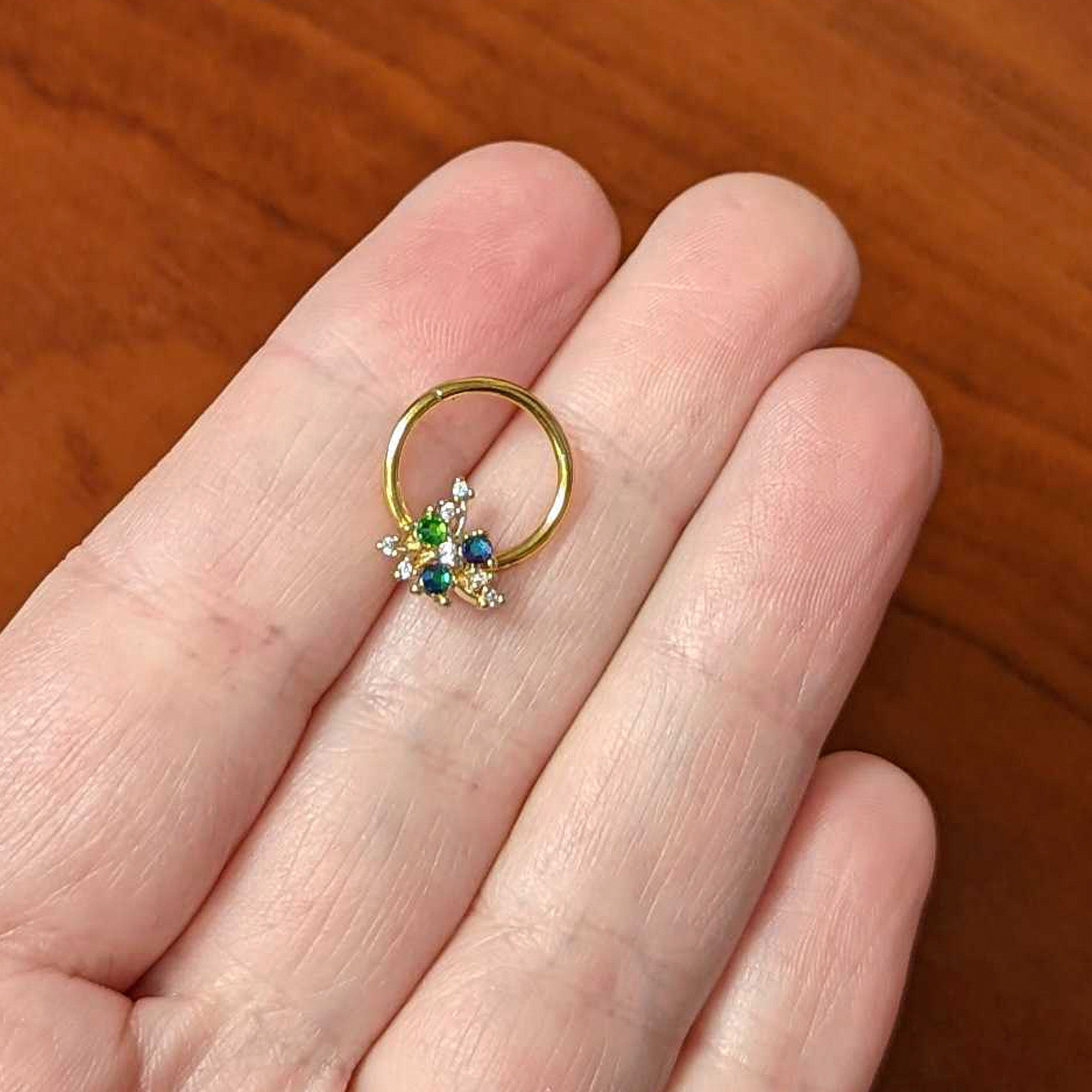 16G 3/8 Purple Tourmaline Gold Tone Spray Hinged Segment Ring