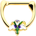 16G 5/16 Clear Gem Gold Tone Iris Flower Cartilage Clicker