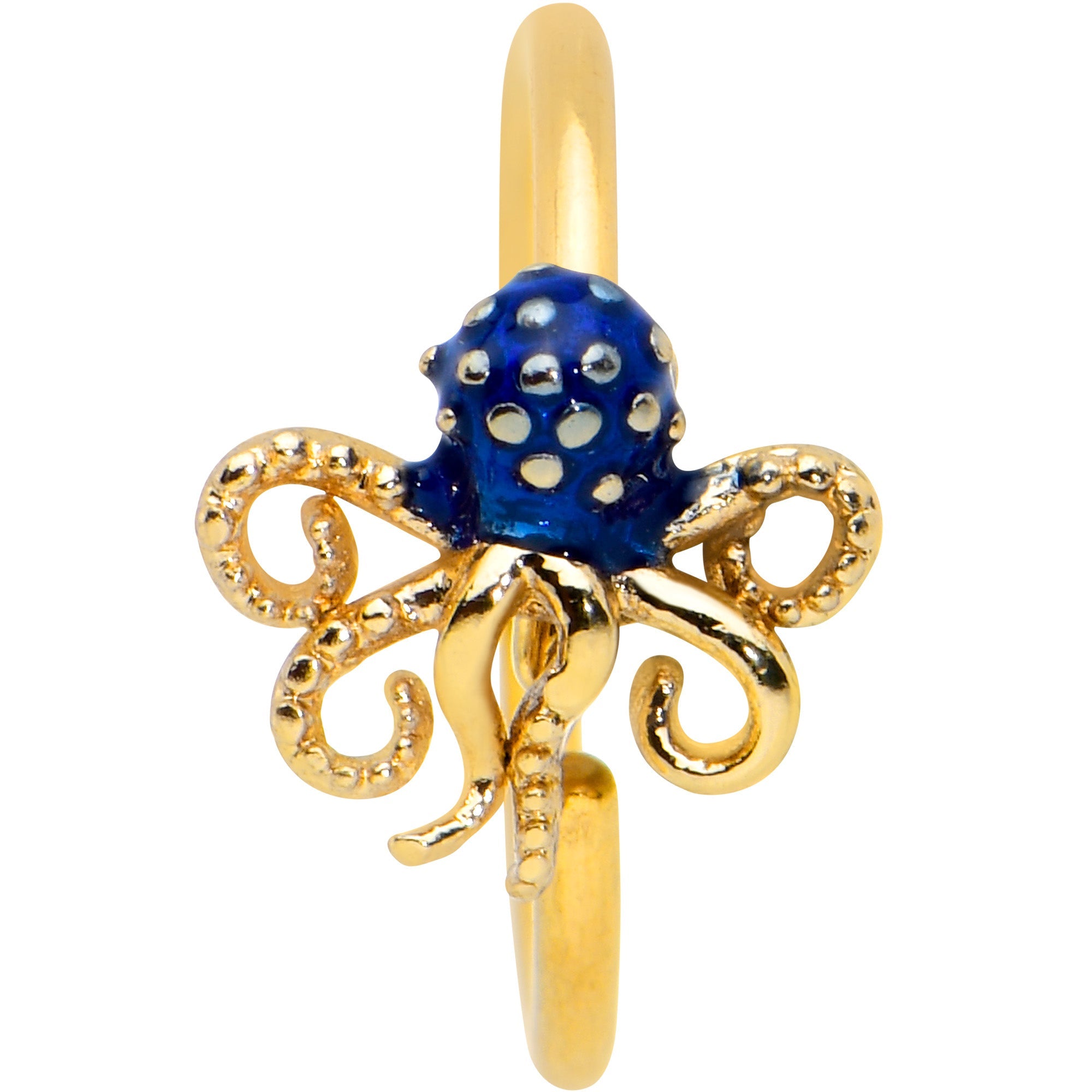 20G 5/16 Gold Tone Textured Blue Octopus Nose Hoop