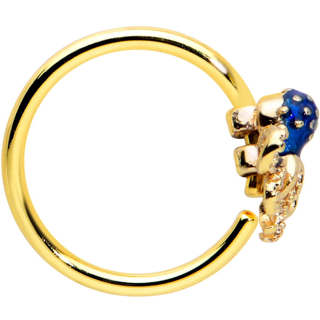 20G 5/16 Gold Tone Textured Blue Octopus Nose Hoop