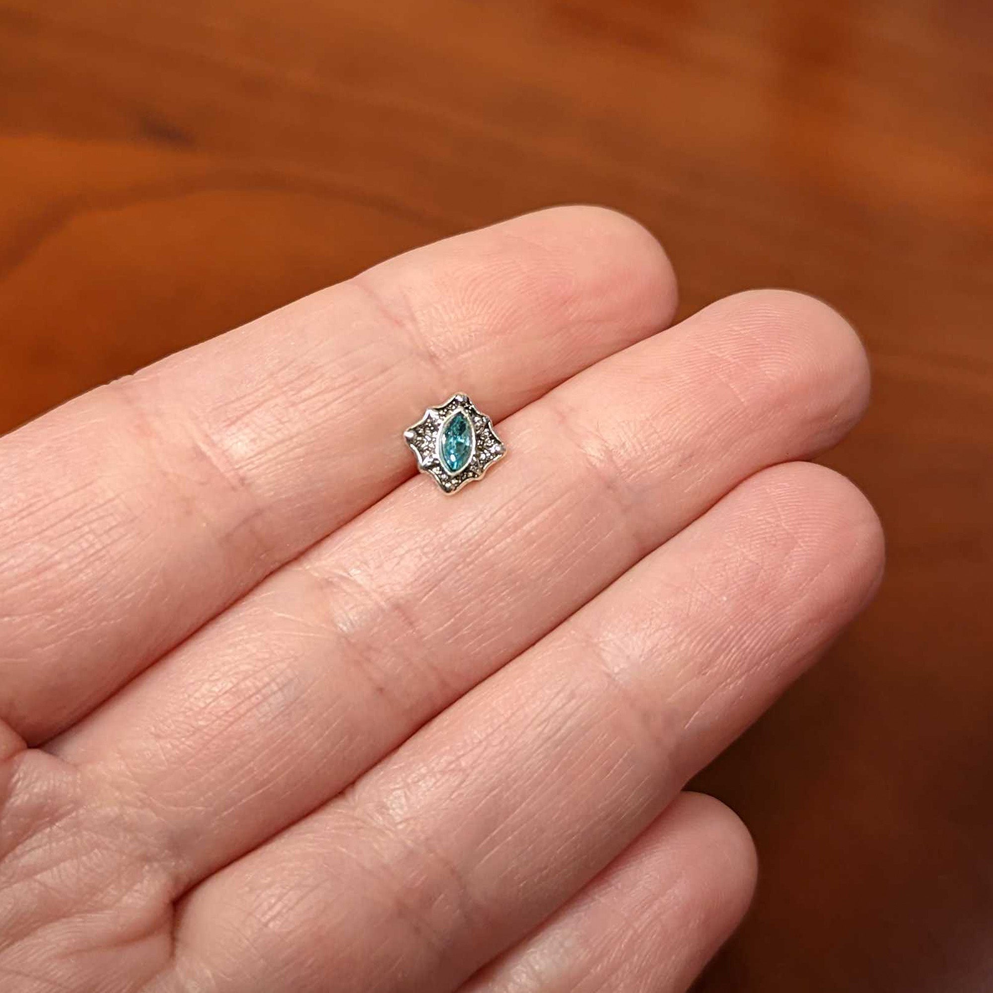 16G 5/16 Blue Gem Retro Rhombus Labret Monroe Tragus