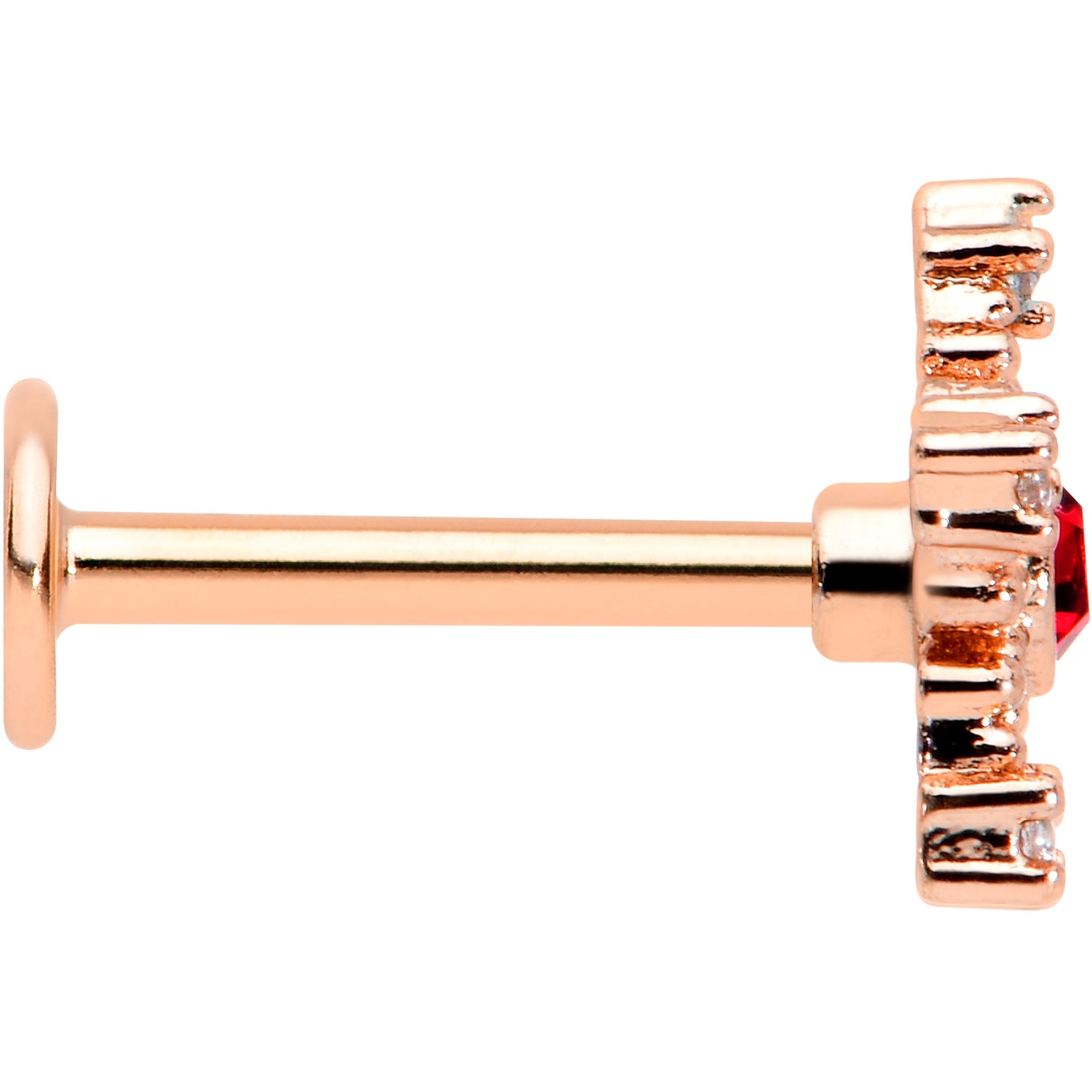 16G 5/16 Red Gem Rose Gold Tone Texture Snowflake Labret Tragus