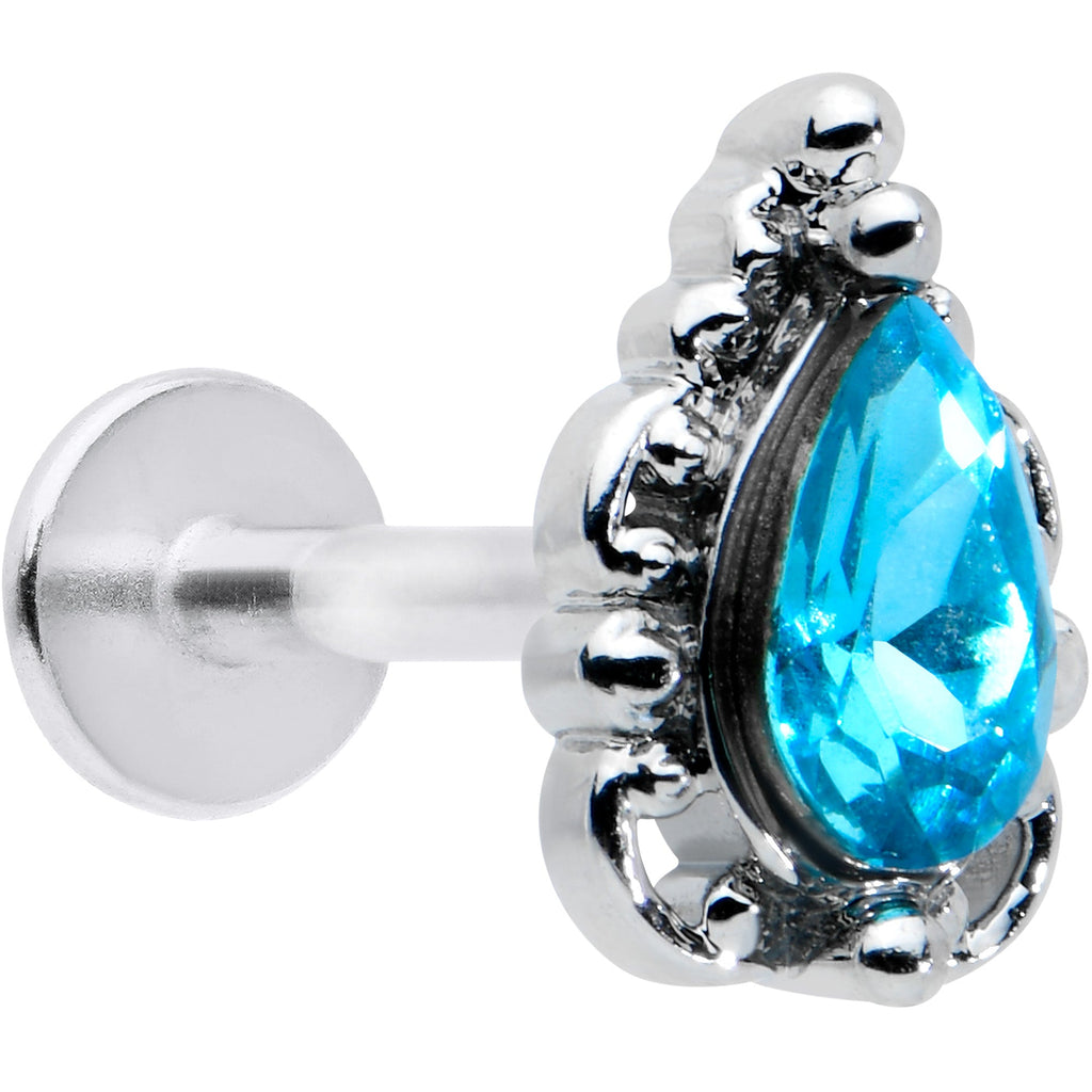 16G 5/16 Blue Gem Art Deco Oval Labret Monroe Tragus
