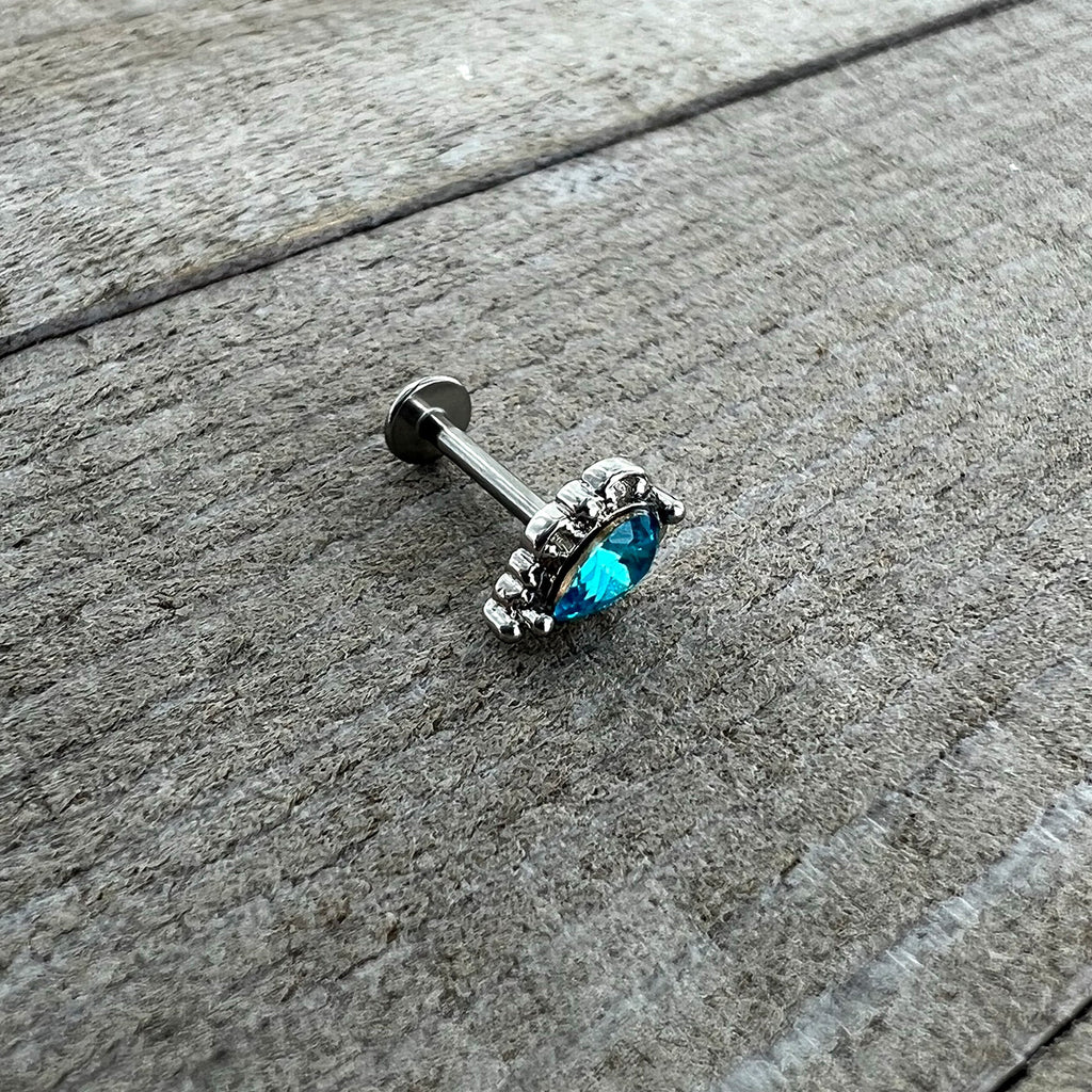 16G 5/16 Blue Gem Art Deco Oval Labret Monroe Tragus