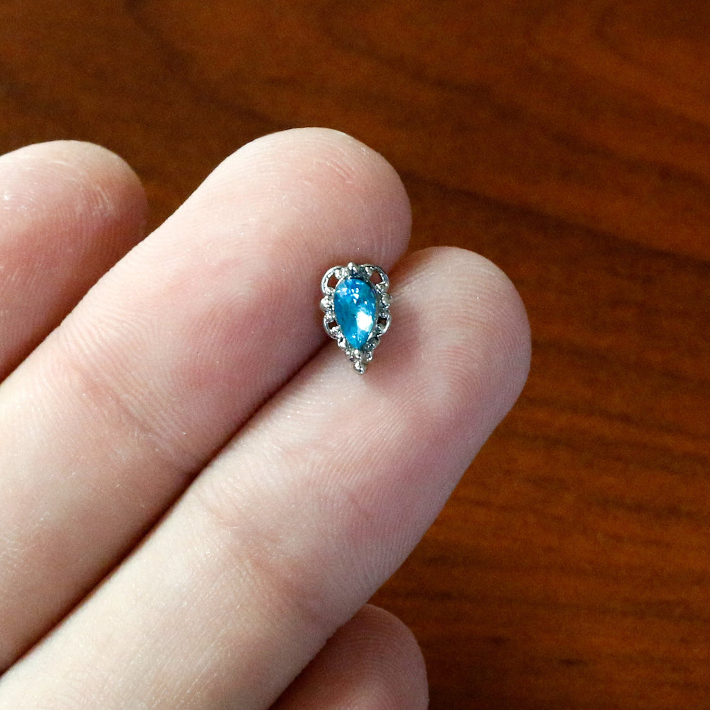16G 5/16 Blue Gem Art Deco Oval Labret Monroe Tragus