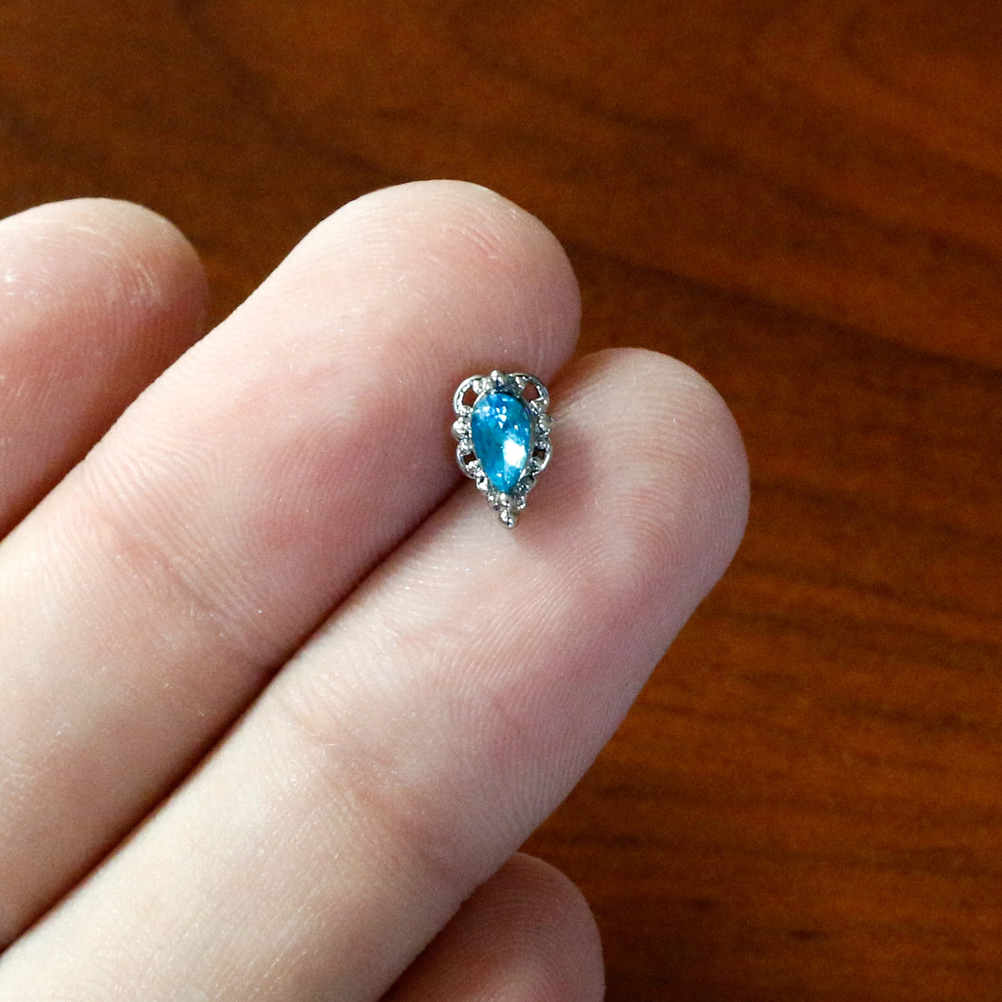 16G 5/16 Blue Gem Art Deco Oval Labret Monroe Tragus