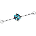 14G Blue Gem Rhombus Flower Industrial Barbell 38mm