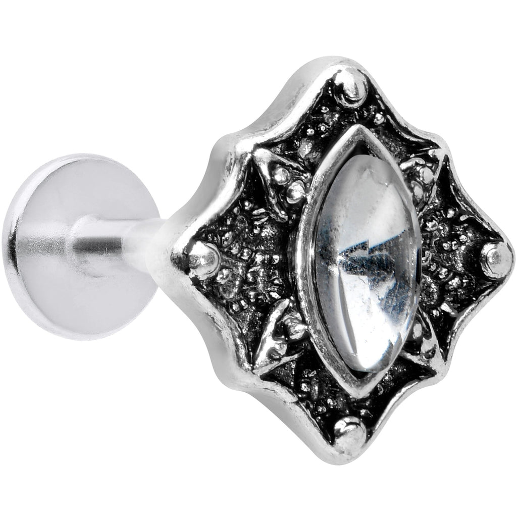 16G 5/16 Clear Gem Retro Rhombus Labret Monroe Tragus