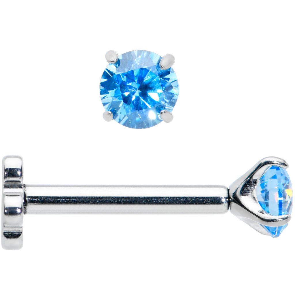 16G 5/16 Blue CZ Gem G23 Titanium Threadless Flower Labret Tragus