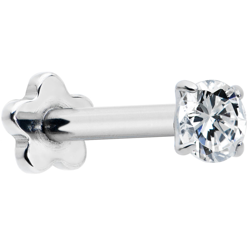 16G 5/16 Clear CZ G23 Titanium Threadless Flower Labret Tragus