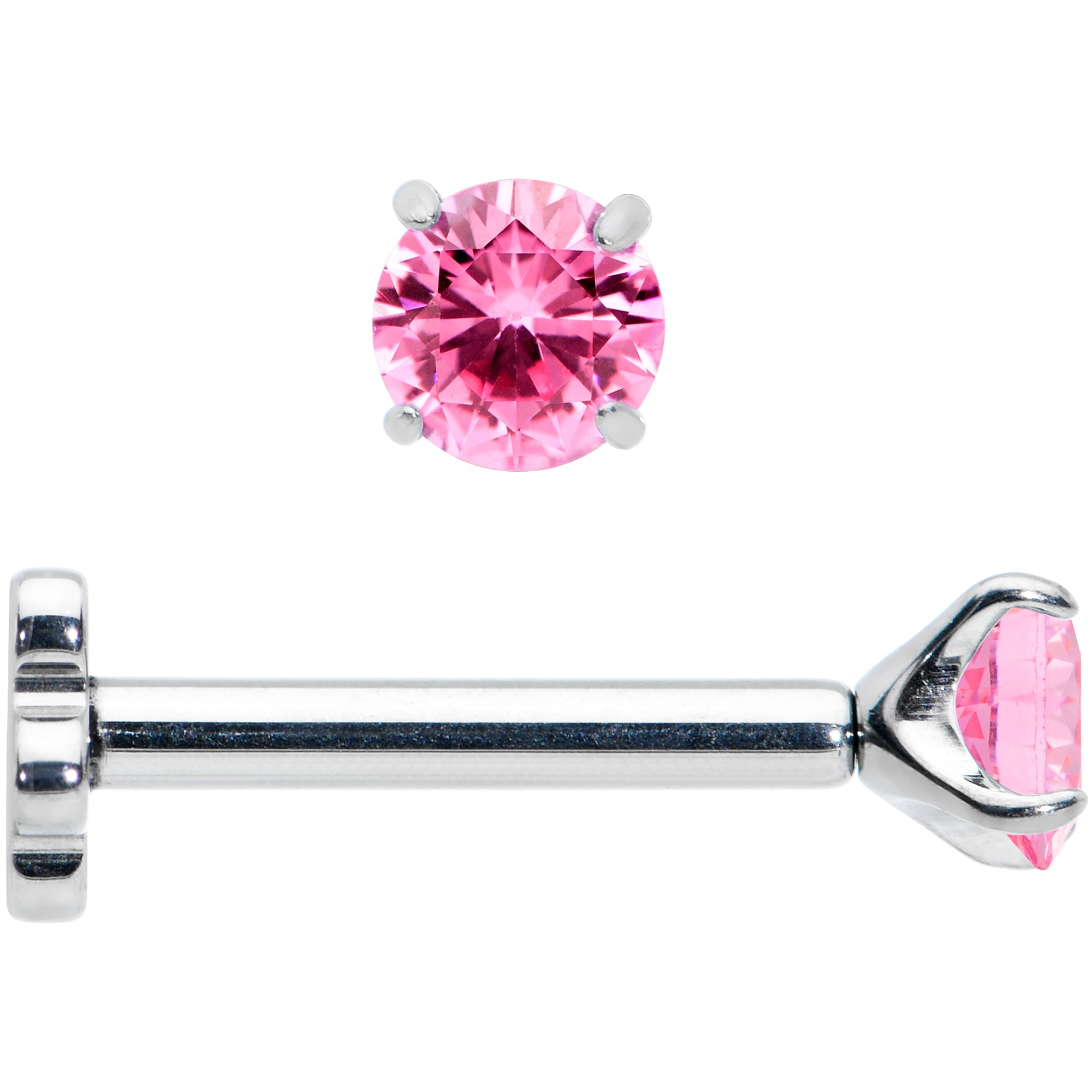 16G 5/16 Pink CZ Gem G23 Titanium Threadless Flower Labret Tragus