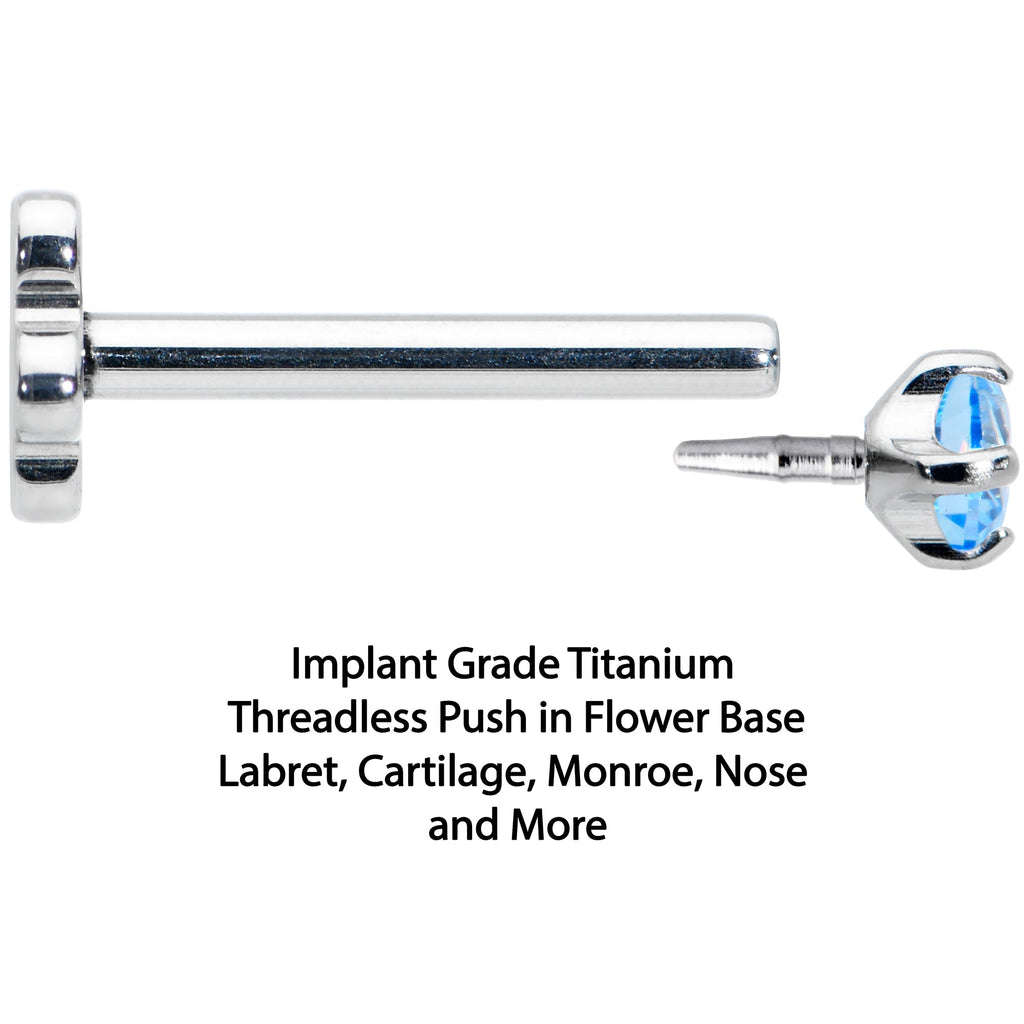 18G 5/16 Blue CZ Gem G23 Titanium Threadless Flower Labret Tragus