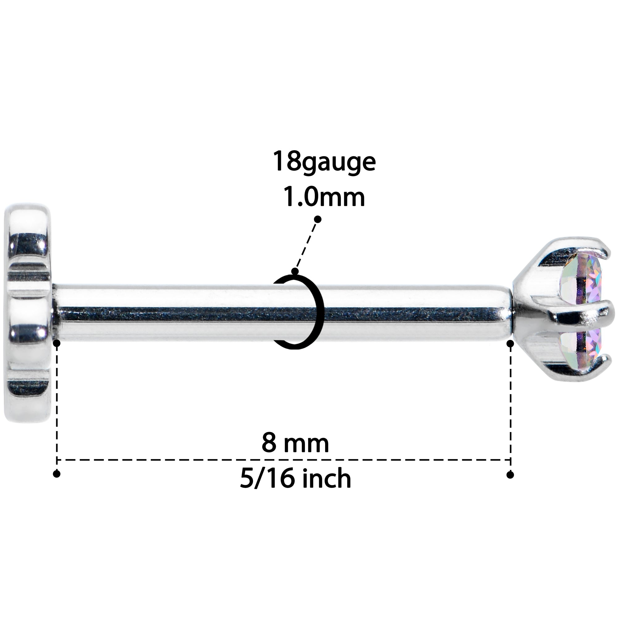 18G 5/16 Vitrail CZ G23 Titanium Threadless Flower Labret Tragus