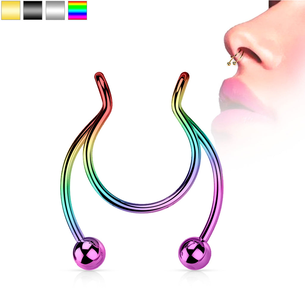 Rainbow Horseshoe Ball Fake Septum Ring Nipple and Clip on Earring