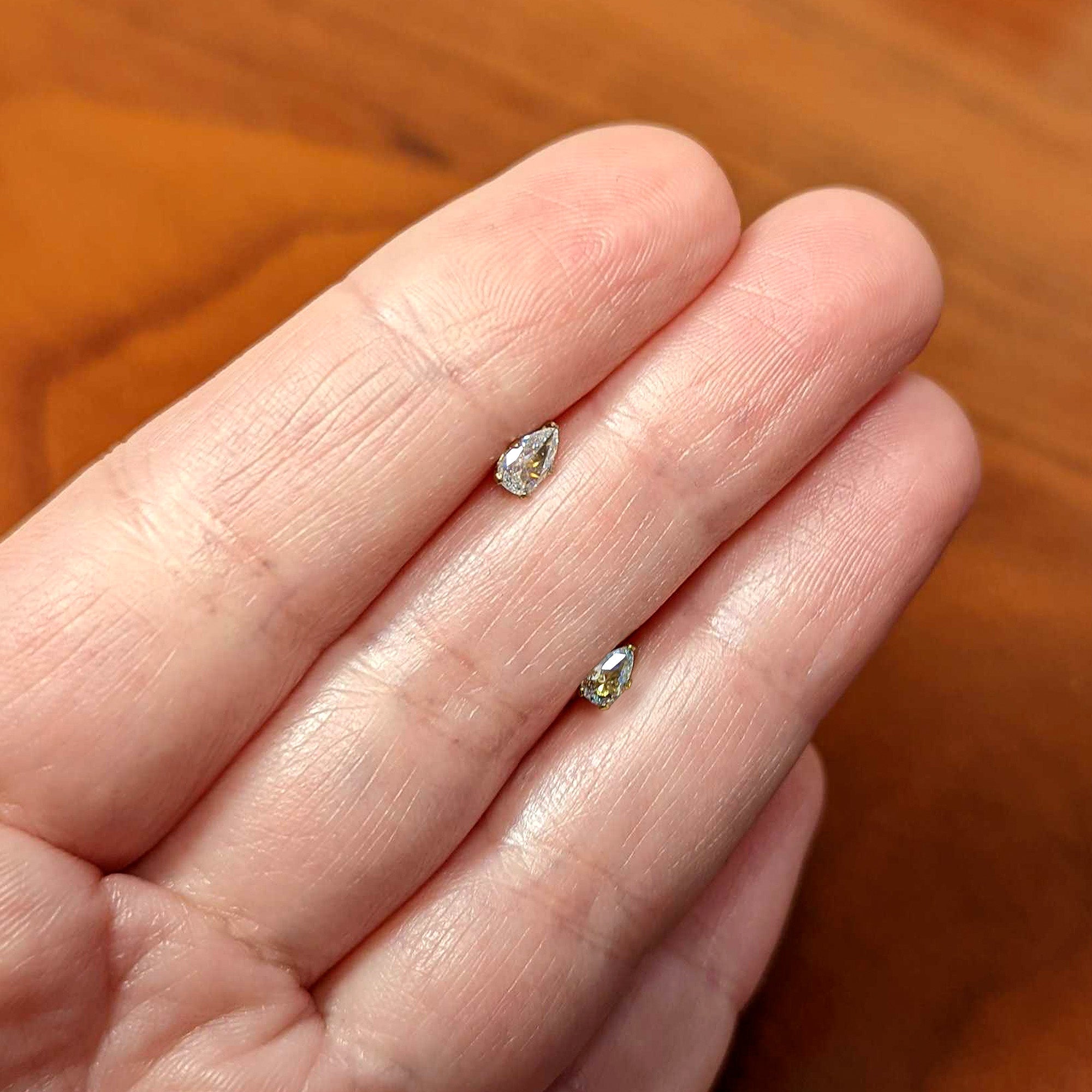 CZ Teardrop Clear Gold Tone Stainless Steel Stud Earrings 3mm to 7mm