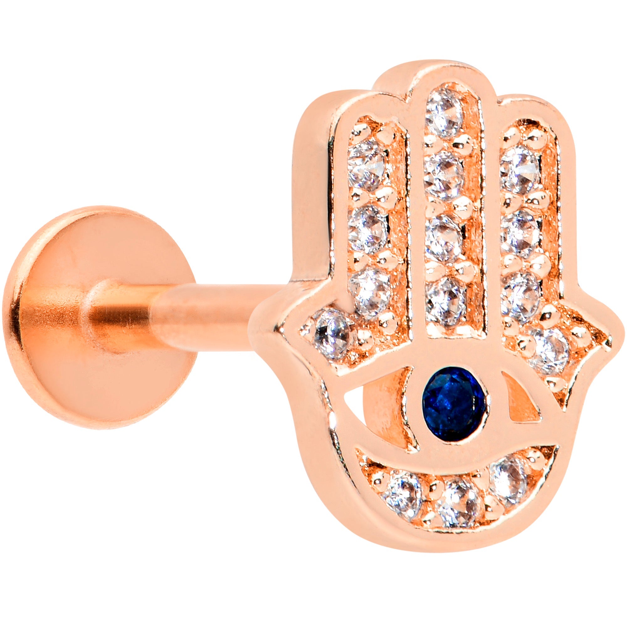 16G 5/16 Clear Gem Rose Gold Tone Eye Hamsa Labret Monroe Tragus