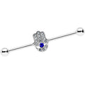 14G Clear Blue Gem Hamsa Hand Eye Industrial Barbell 38mm