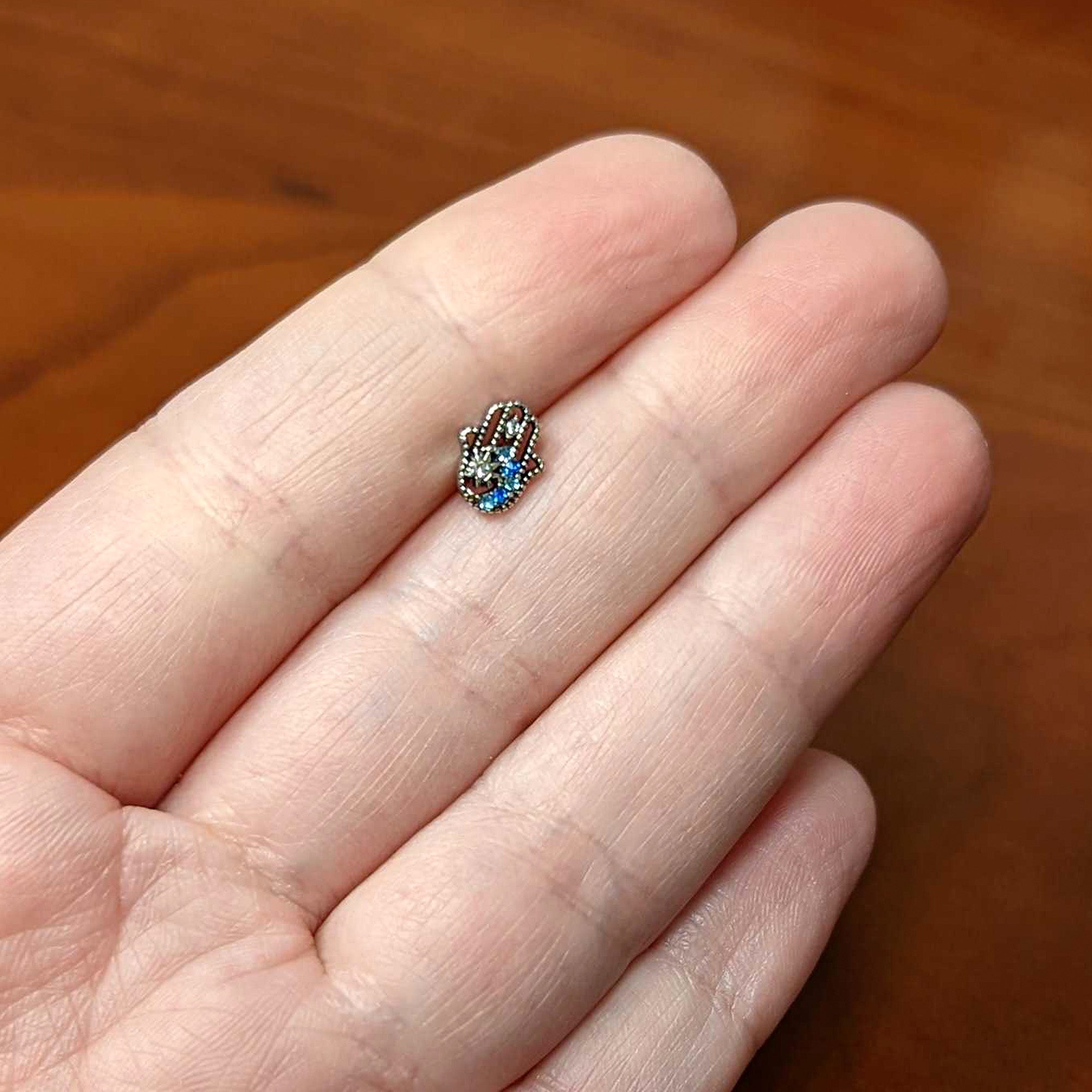 16G 5/16 Clear Blue Gem Texture Hamsa Labret Monroe Tragus