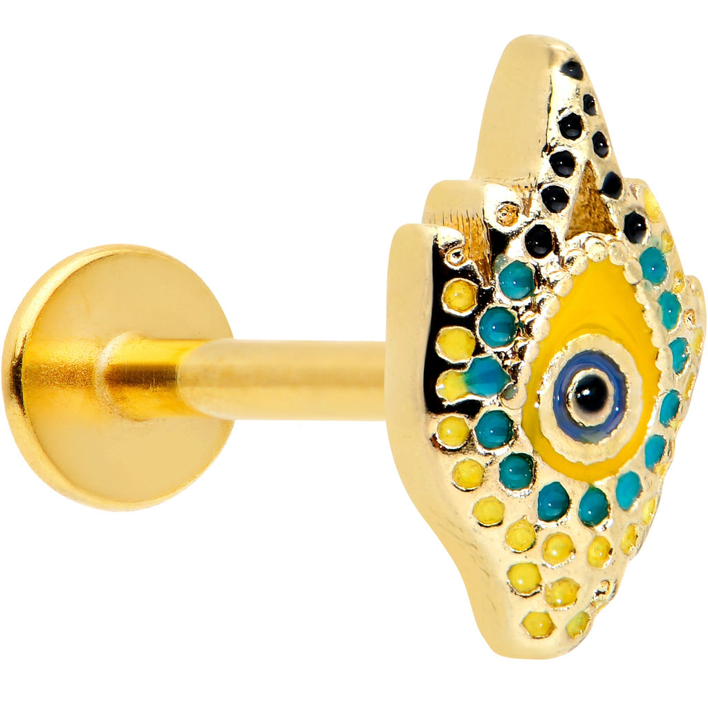 16G 5/16 Gold Tone Bold Peacock Feather Labret Monroe Tragus