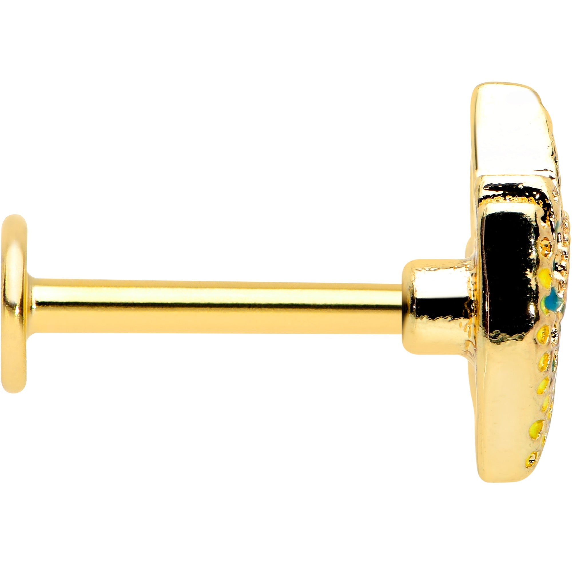 16G 5/16 Gold Tone Bold Peacock Feather Labret Monroe Tragus