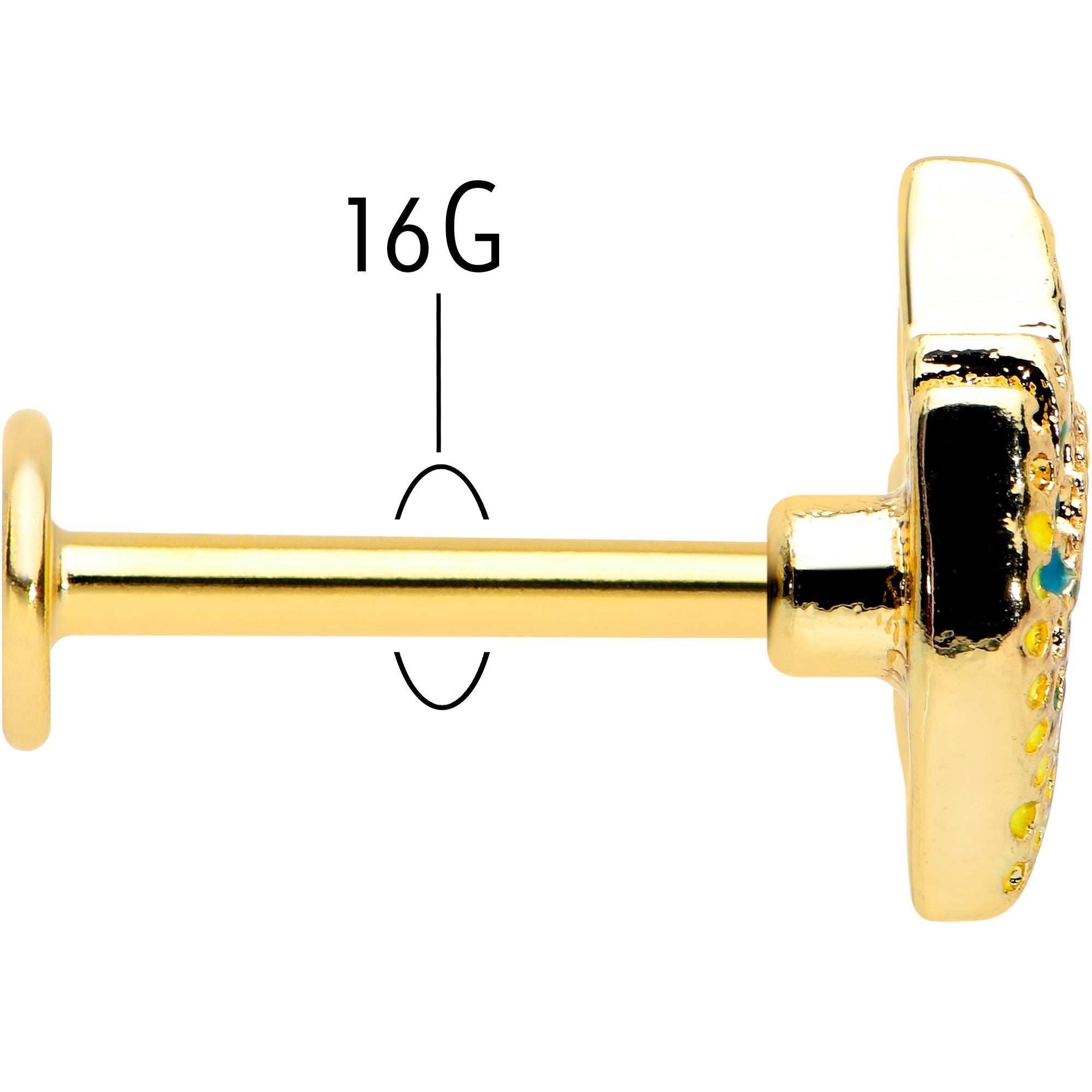 16G 5/16 Gold Tone Bold Peacock Feather Labret Monroe Tragus
