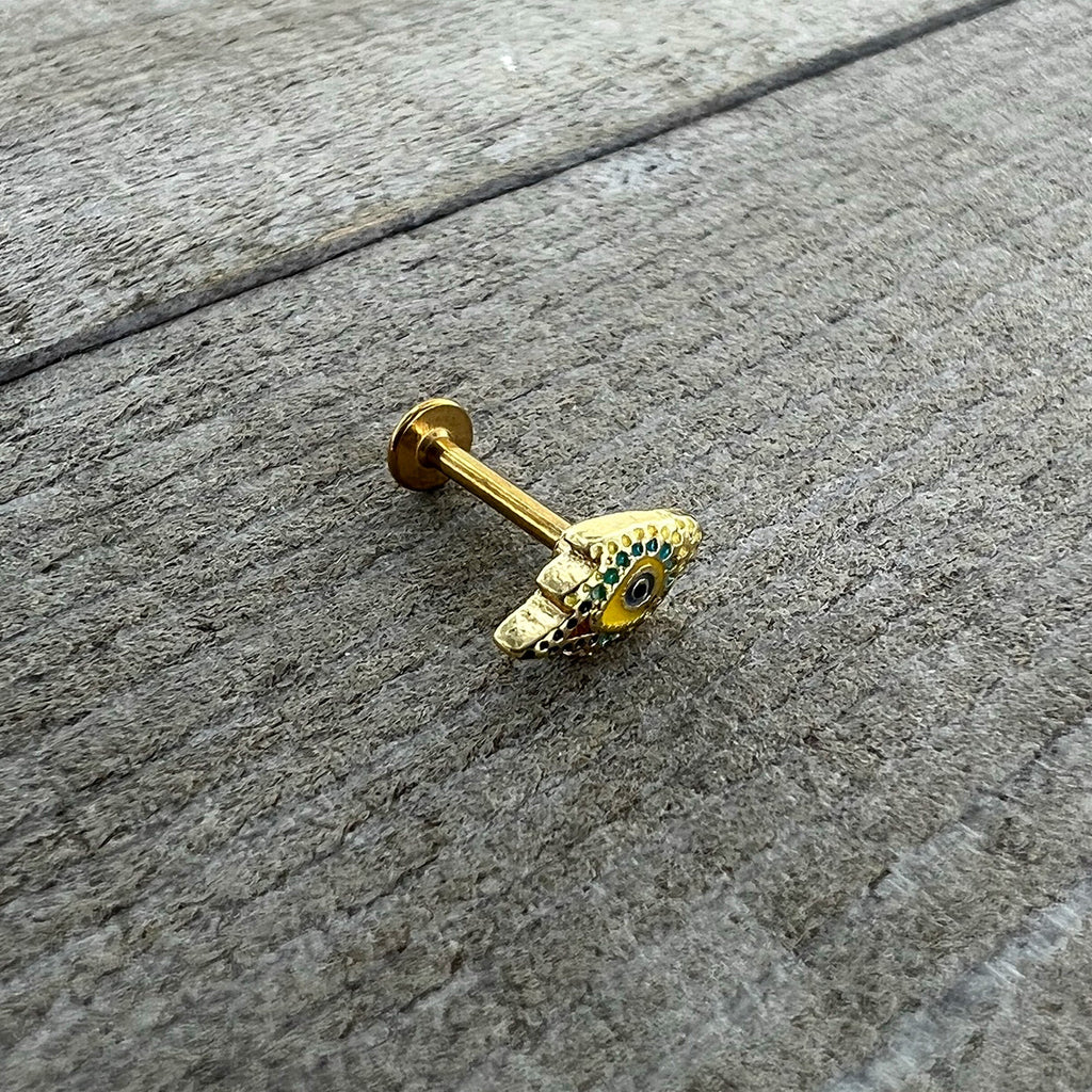 16G 5/16 Gold Tone Bold Peacock Feather Labret Monroe Tragus