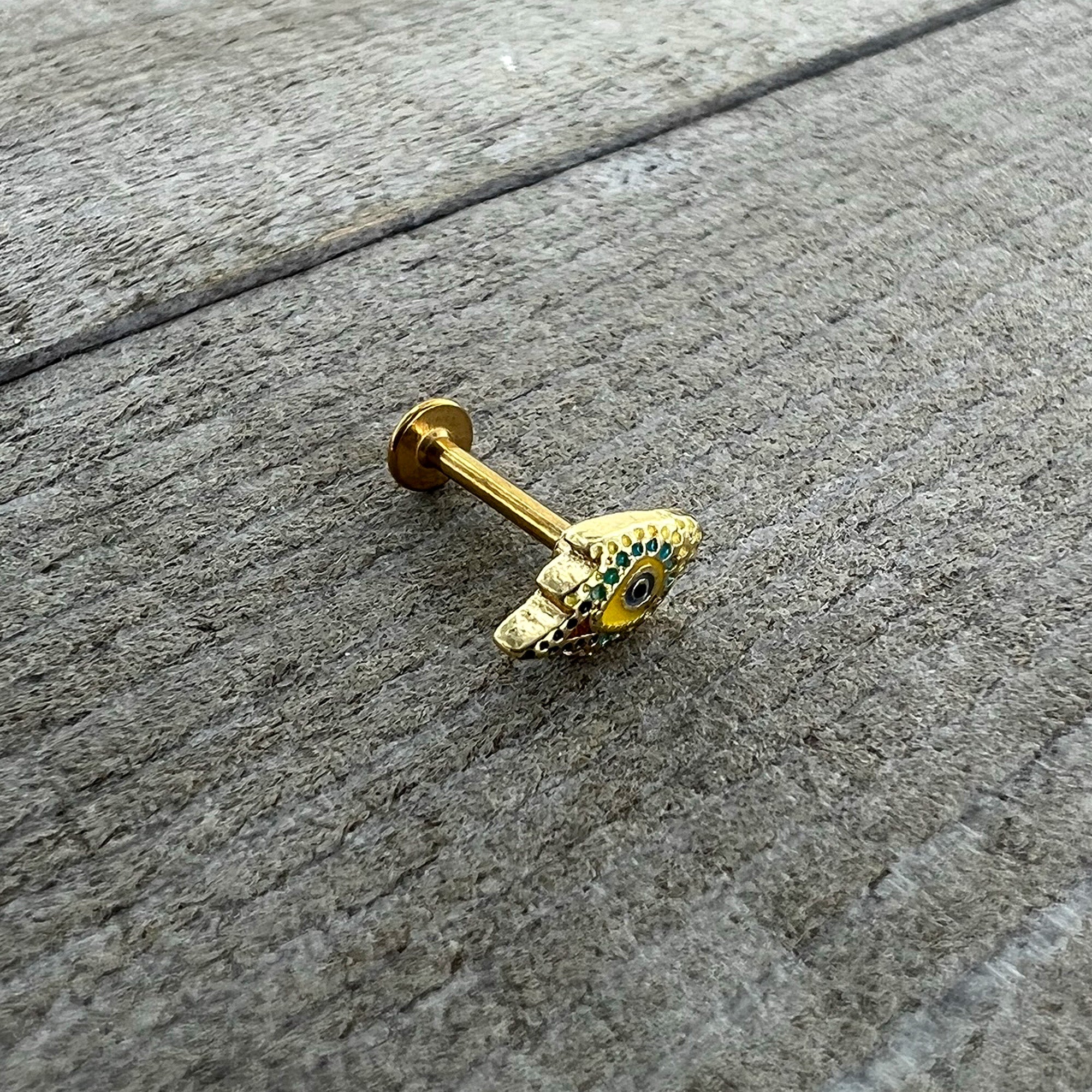 16G 5/16 Gold Tone Bold Peacock Feather Labret Monroe Tragus