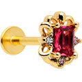 16G 5/16 Red Gem Gold Tone Regal Escutcheon Labret Monroe Tragus