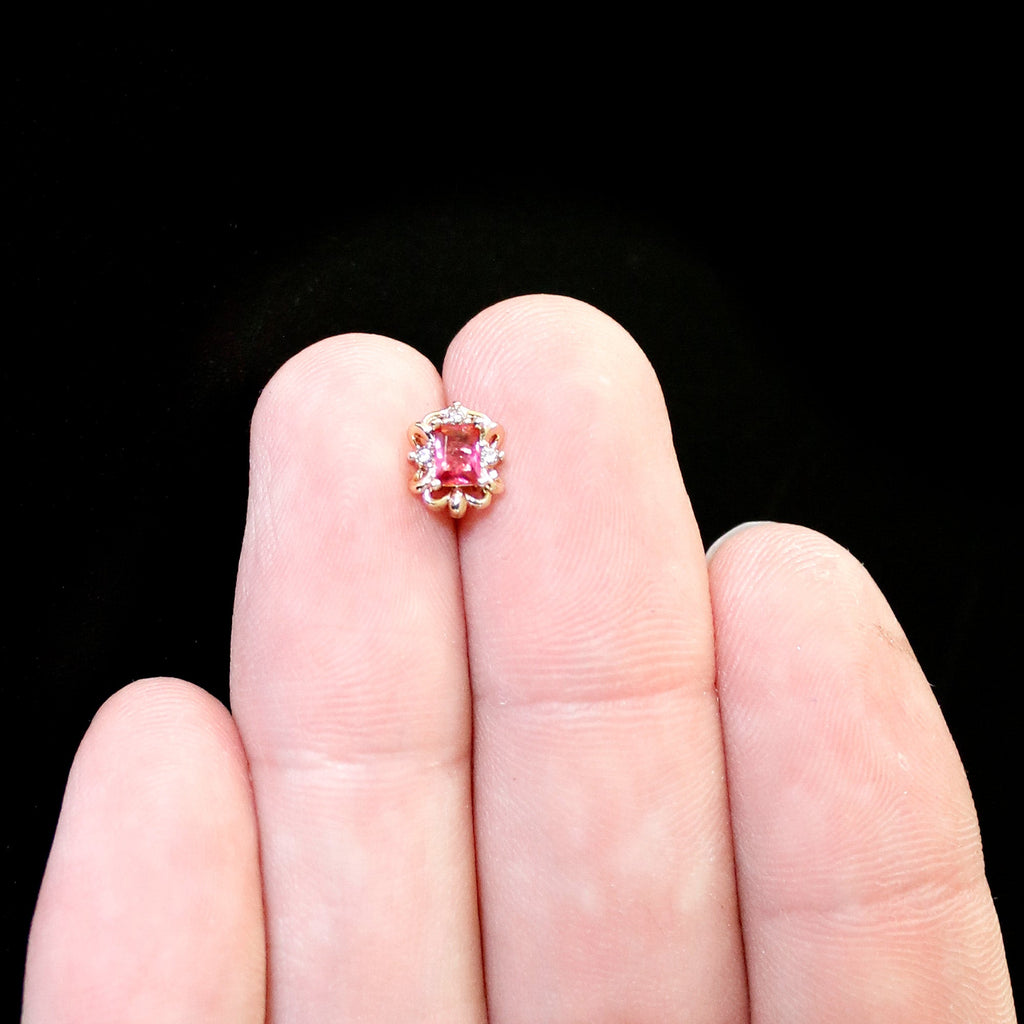 16G 5/16 Red Gem Gold Tone Regal Escutcheon Labret Monroe Tragus