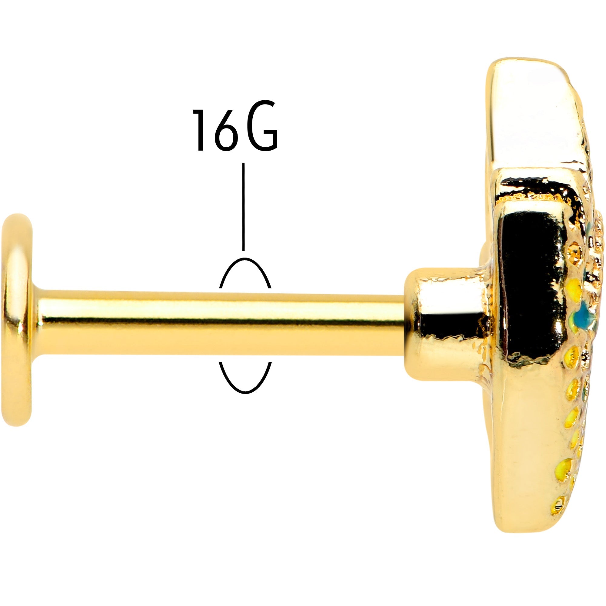 16G 1/4 Gold Tone Bold Peacock Feather Labret Monroe Tragus