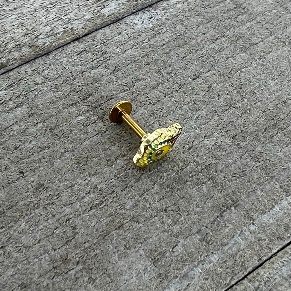 16G 1/4 Gold Tone Bold Peacock Feather Labret Monroe Tragus