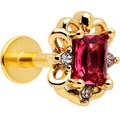 16G 1/4 Red Gem Gold Tone Regal Escutcheon Labret Monroe Tragus