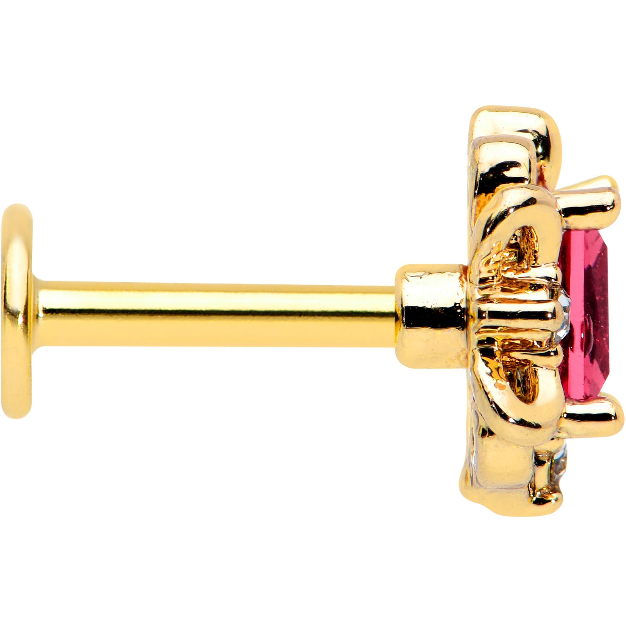 16G 1/4 Red Gem Gold Tone Regal Escutcheon Labret Monroe Tragus