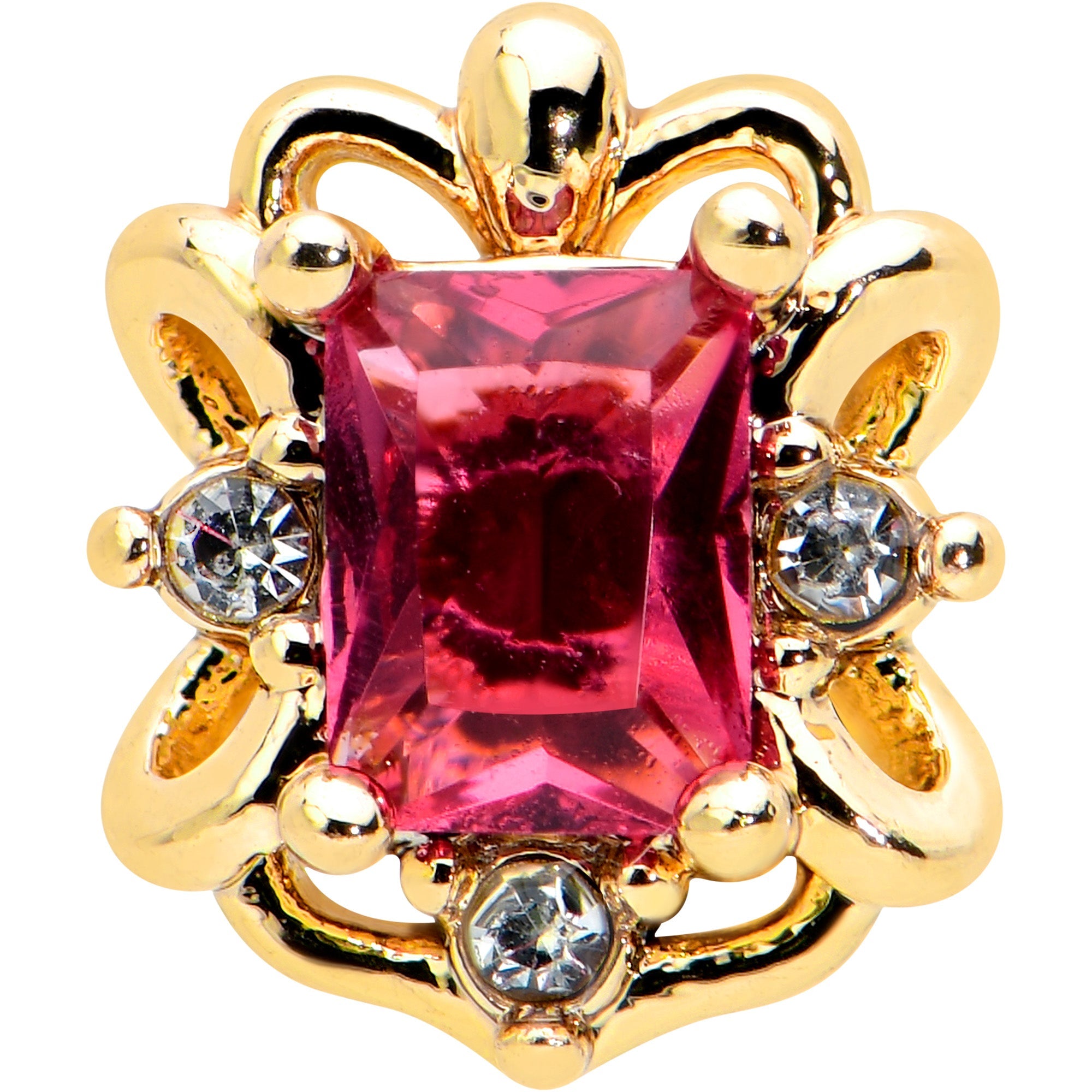 20G 7mm Red Gem Gold Tone Regal Escutcheon L Shape Nose Ring