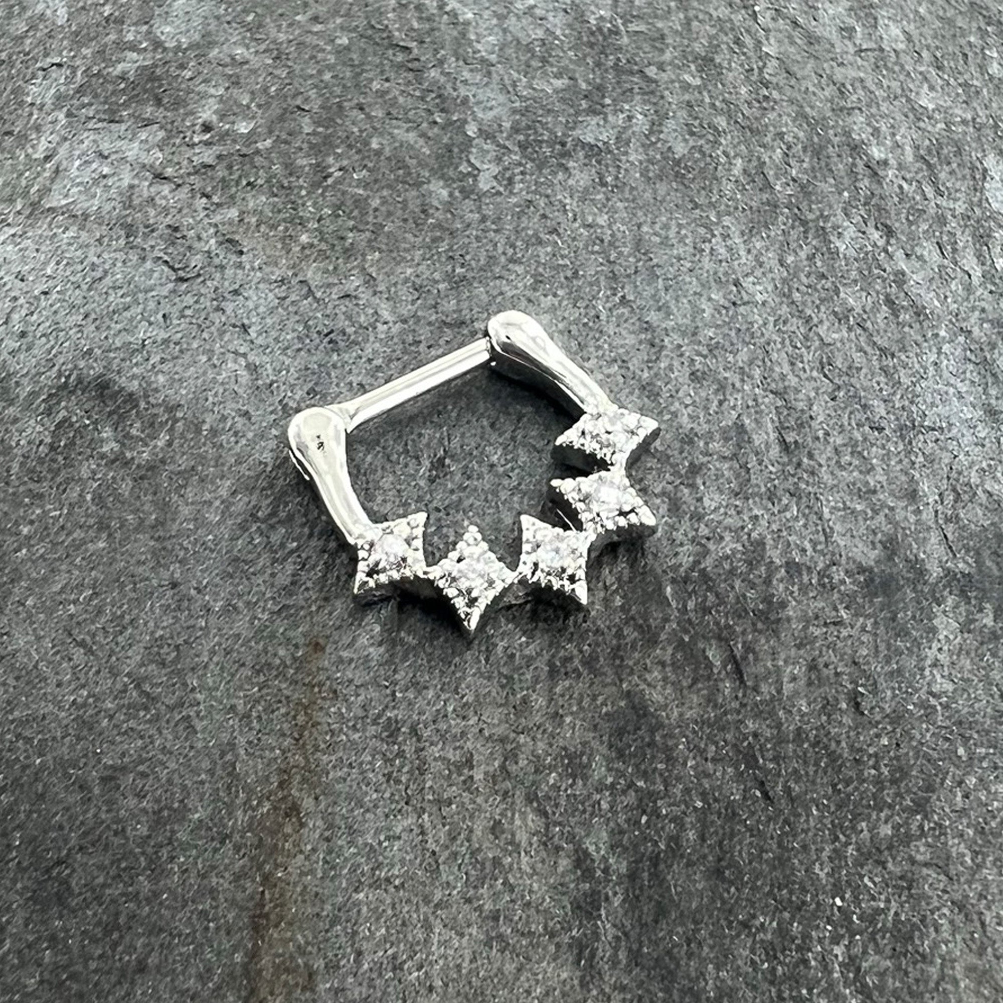 16G 3/8 Clear Gem Textured Rhombus Arc Cartilage Clicker Ring