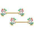 14G 9/16 Clear Gem Gold Tone Snowman Christmas Nipple Ring Set