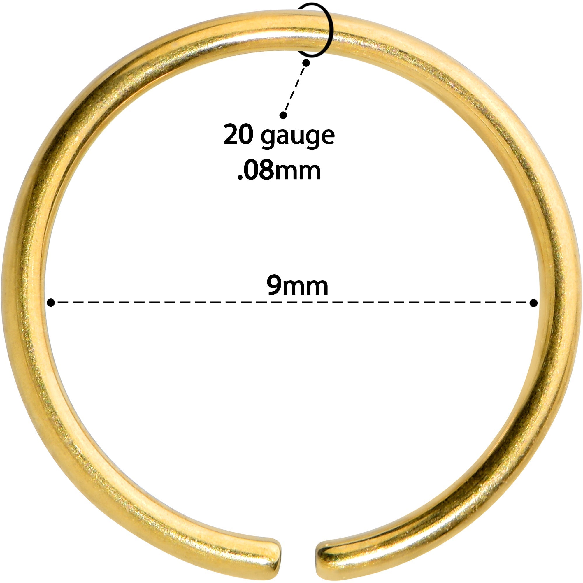 20G 9mm Gold Tone PVD Grade 23 Titanium Bendable Hoop Ring