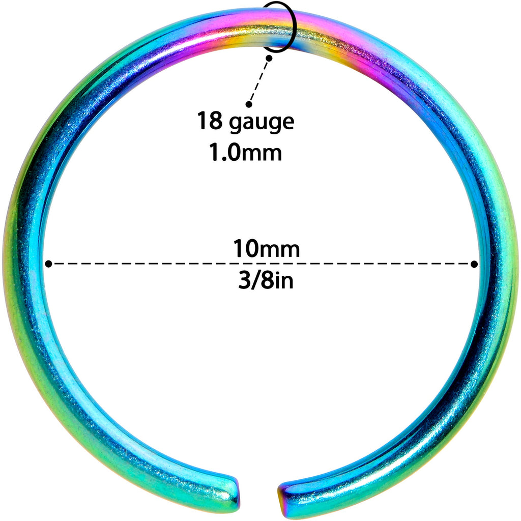 18G 3/8 Rainbow PVD Grade 23 Titanium Bendable Hoop Ring