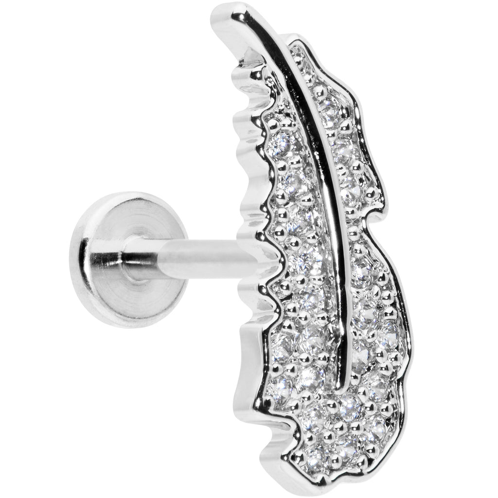 16G 5/16 Clear CZ Gem Feather Internally Threaded Labret Tragus