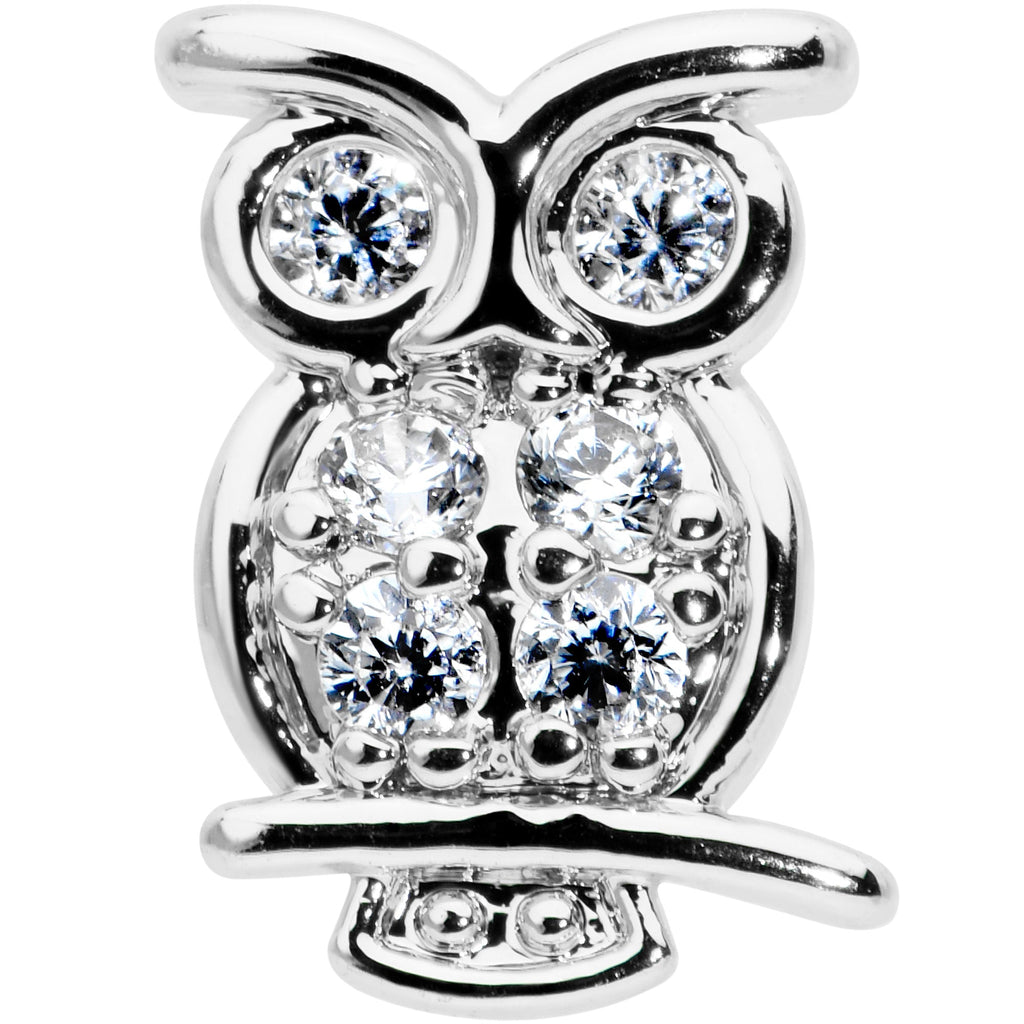16G 5/16 Clear CZ Gem Owl Internal Thread Labret Monroe Tragus