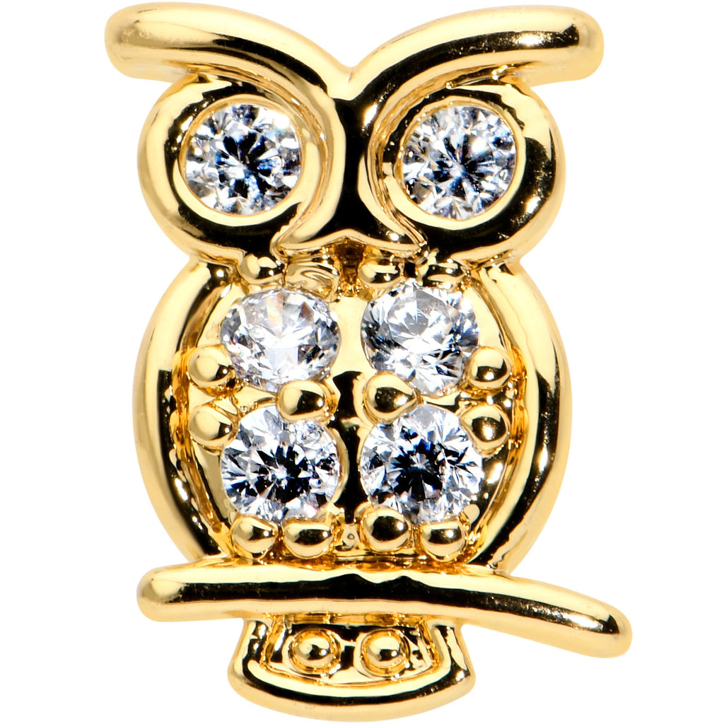 16G 5/16 Clear CZ Gem Gold Hue Owl Internal Thread Labret Tragus