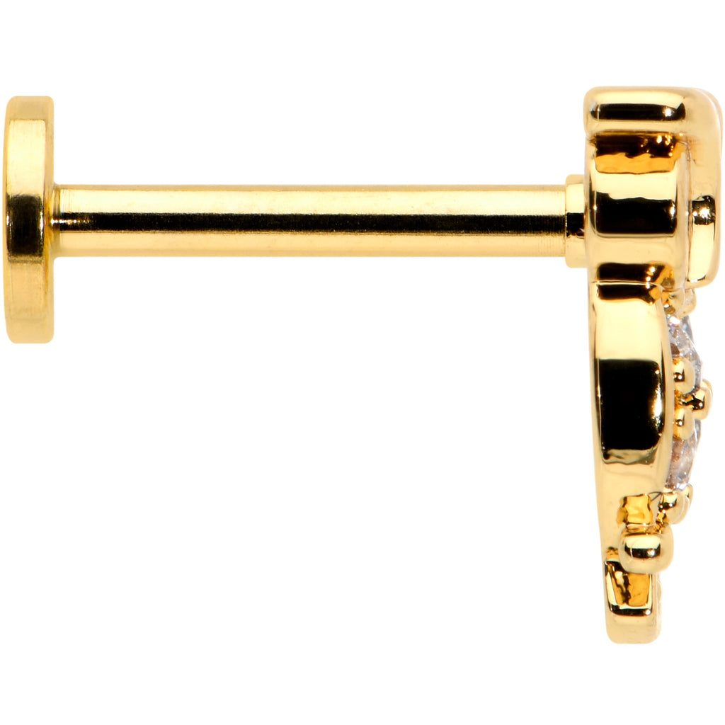 16G 5/16 Clear CZ Gem Gold Hue Owl Internal Thread Labret Tragus