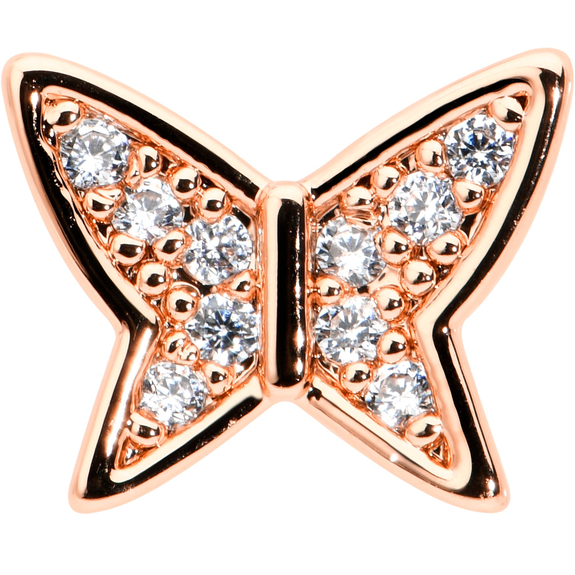 16G 1/4 CZ Gem Rosy Hue Butterfly Internal Thread Labret Tragus