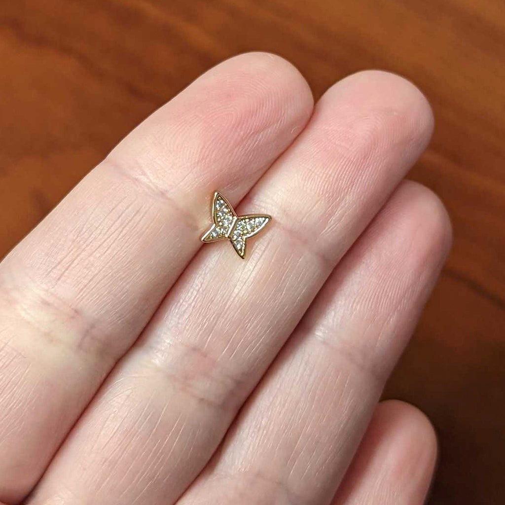 16G 1/4 CZ Gem Rosy Hue Butterfly Internal Thread Labret Tragus