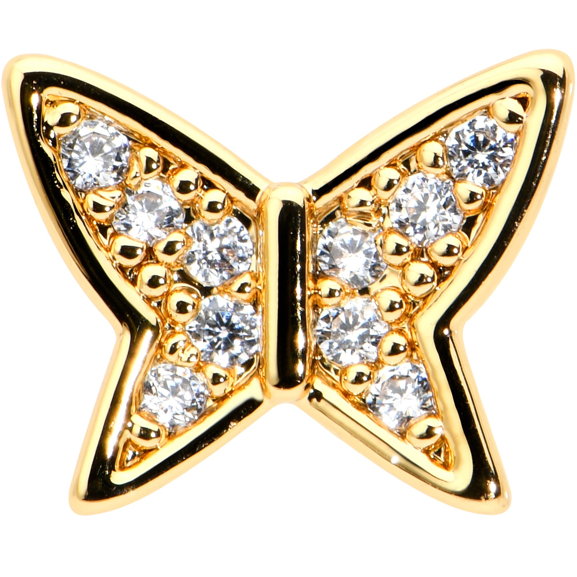 16G 5/16 CZ Gem Gold Hue Butterfly Internal Thread Labret Tragus