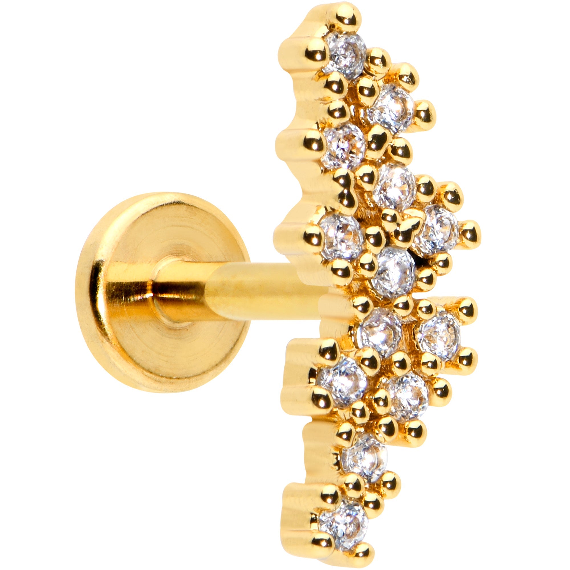 16G 5/16 CZ Gem Gold Hue Texture Arc Internal Thread Labret Tragus